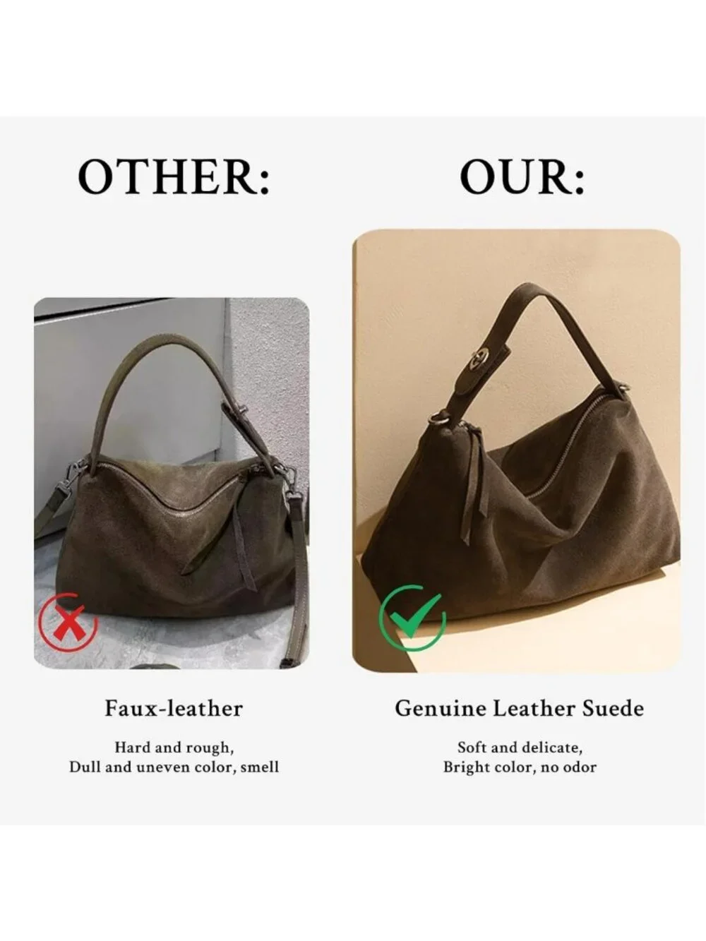 Vintage Suede Tote Bag for Women | Slouchy Hobo Shoulder & Crossbody Purse